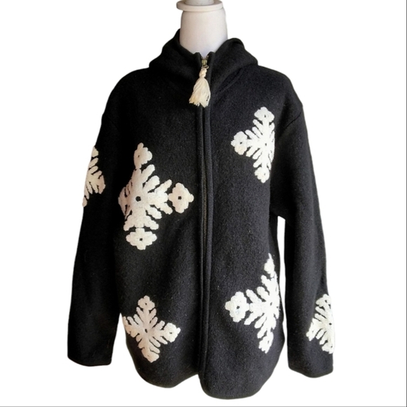 Vintage Lisa International Black W/ White Snowflake Boiled Wool Zippered Jacket - Picture 7 of 7